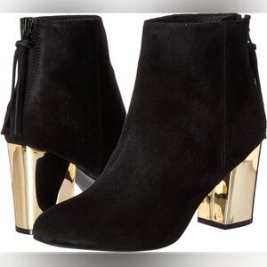 Steve Madden Cynthia Suede Ankle Boots with Gold Block Heel